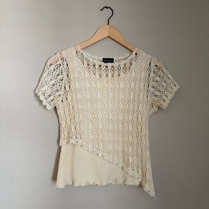 vintage cream crochet boho layered short sleeve top